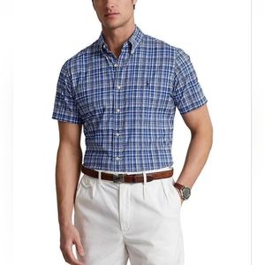 polo ralph lauren Classic-Fit Navy Multi Performance Stretch Short-Sleeve Woven